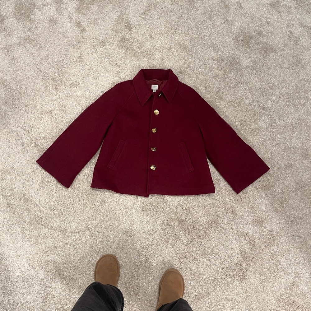 J. Crew women’s Maroon Pea Coat with Gold Buttons